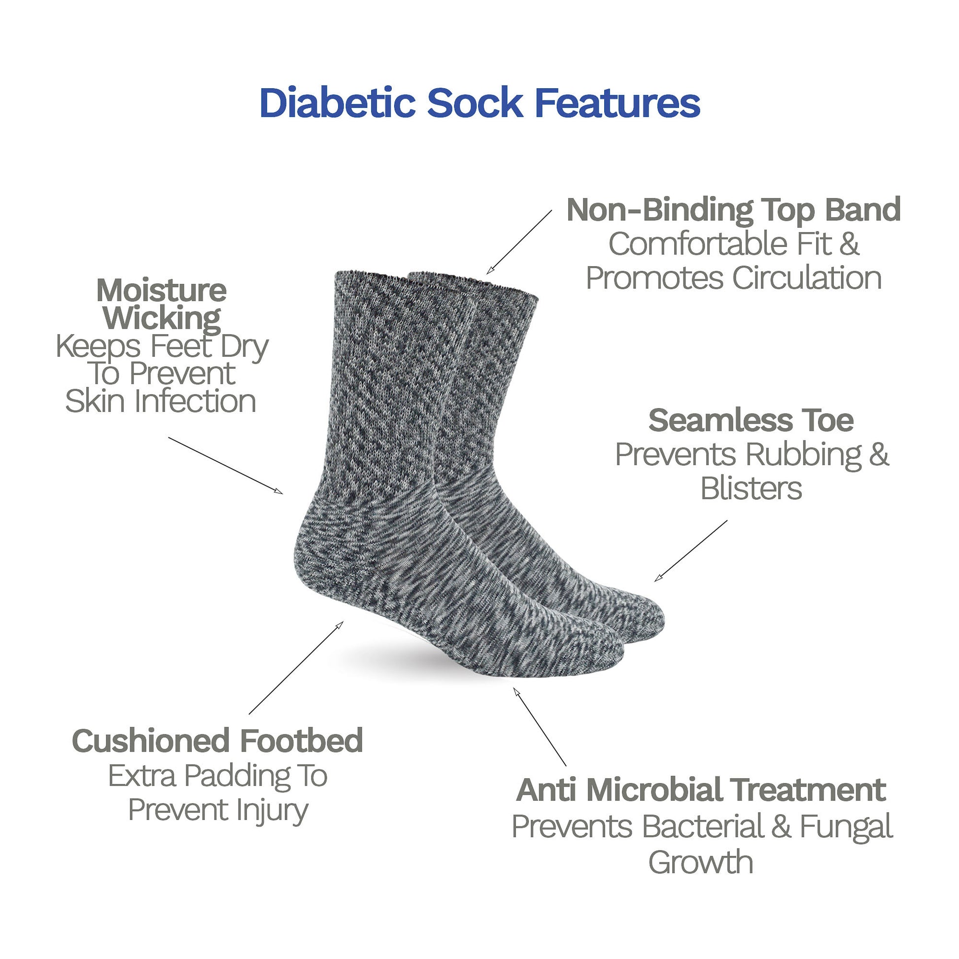 Diabetic Socks for Men, Diabetic Socks For Women, Neuropathy, Non Binding, Seamless - Cosmic Grey